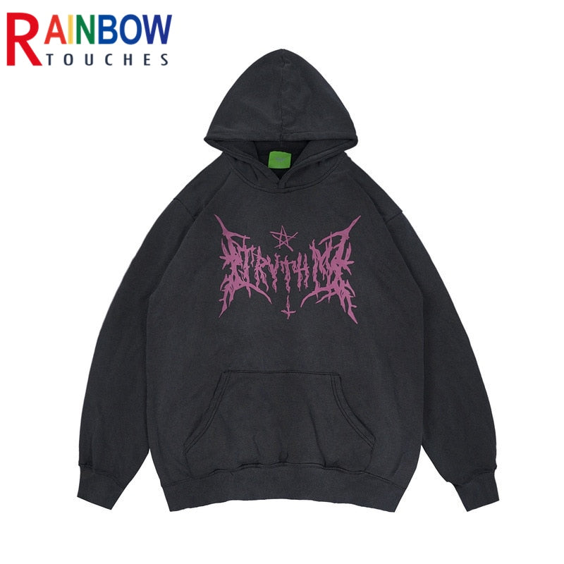 Gothic Schwarzer Print Hoodie | Damen Streetwear Top