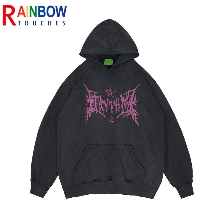 Gothic Schwarzer Print Hoodie | Damen Streetwear Top