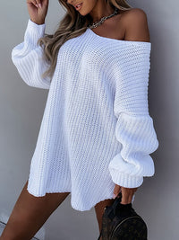 Casual V-Neck Knitted Sweater Dress | Long Sleeves | Openwork Patchwork