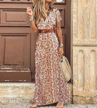 Summer V-neck Short Sleeve Boho Maxi Dress