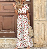 Summer V-neck Short Sleeve Boho Maxi Dress