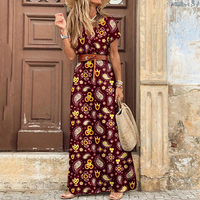 Summer V-neck Short Sleeve Boho Maxi Dress