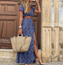 Sommer V-Ausschnitt Kurzarm Boho Maxikleid