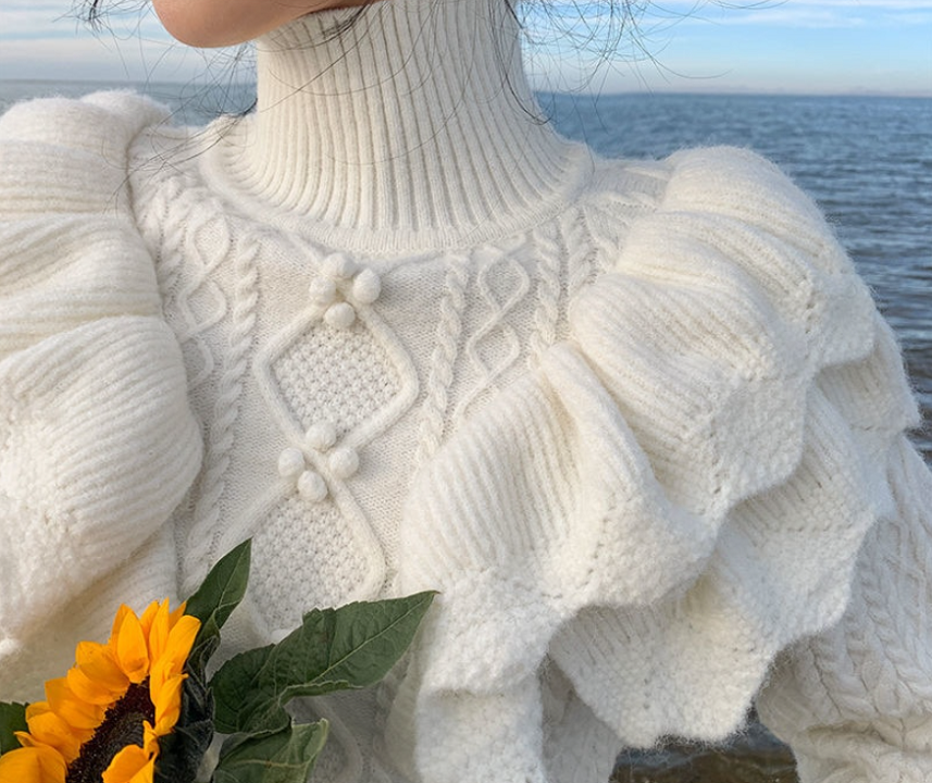 Floral White Knitted Sweater™|Blumiger weißer Strickpullover™