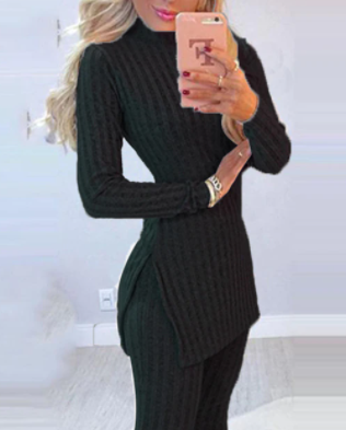 Elegant Knitted Bead Set | Sweater with Long Sleeves & Pants Set