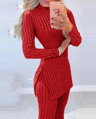 Elegant Knitted Bead Set | Sweater with Long Sleeves & Pants Set