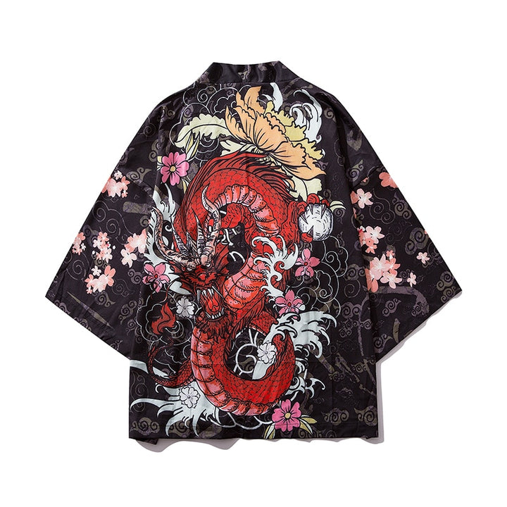 Japanese Wave Carp Print Coat Traditional