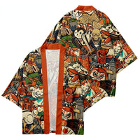 Japanese Wave Carp Print Coat Traditional
