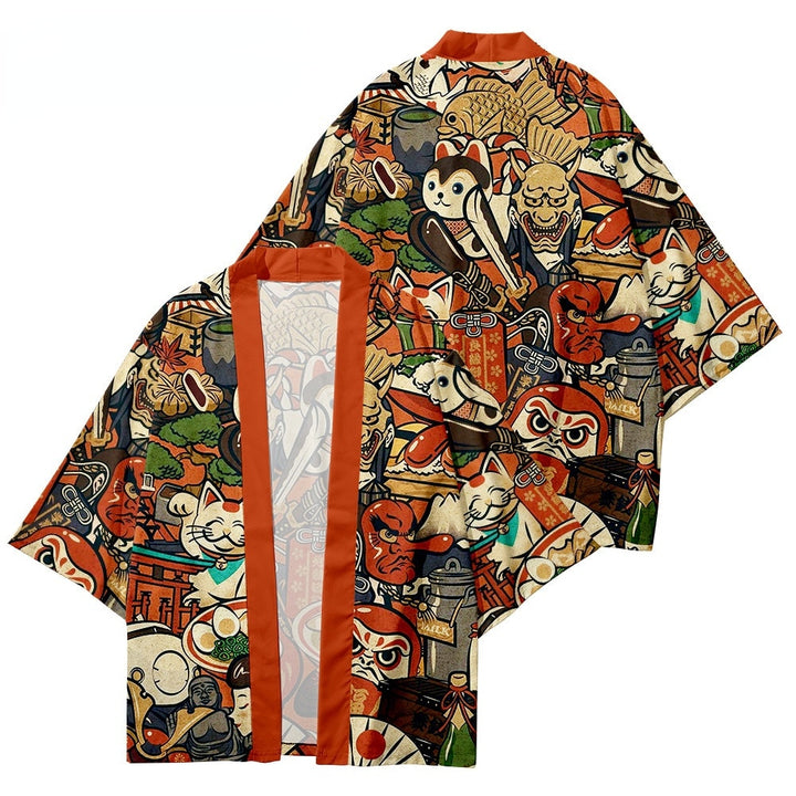 Japanese Wave Carp Print Coat Traditional