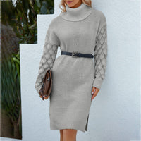 Women's Turtleneck Sweater | Knitted with Hollow and Split Design