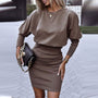 Elegantes Herbstkleid mit geometrischem Print | Casual Langarm Midi Outfit