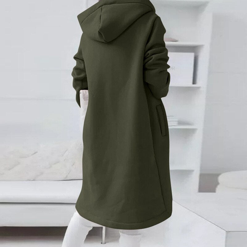 Mid-length coat with hood
