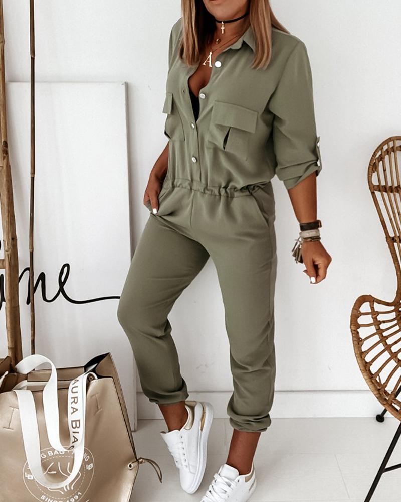 Elegante Jumpsuit met Lange Mouwen en Elastische Taille | Casual Kantoorstijl
