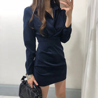 Schicke Umlegekragen Einreihige Bandkleid | Hohe Taille Falten Bodycon