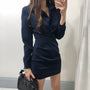 Schicke Umlegekragen Einreihige Bandkleid | Hohe Taille Falten Bodycon