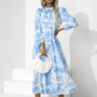 Elegantes Lockeres Langarm-Kleid mit Blumenmuster | Herbst Festkleidung