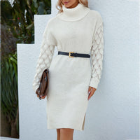 Women's Turtleneck Sweater | Knitted with Hollow and Split Design