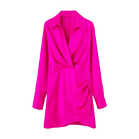 Elegante Roze Satijnen Wikkeljurk | Lange Mouwen Mini Jurk