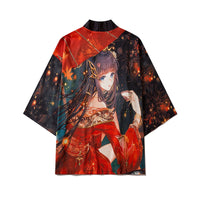 Japanese Wave Carp Print Coat Traditional