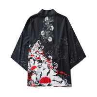 Japanese Wave Carp Print Coat Traditional