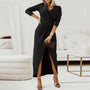 Elegantes V-Ausschnitt Langarmkleid | Tailliertes Kleid
