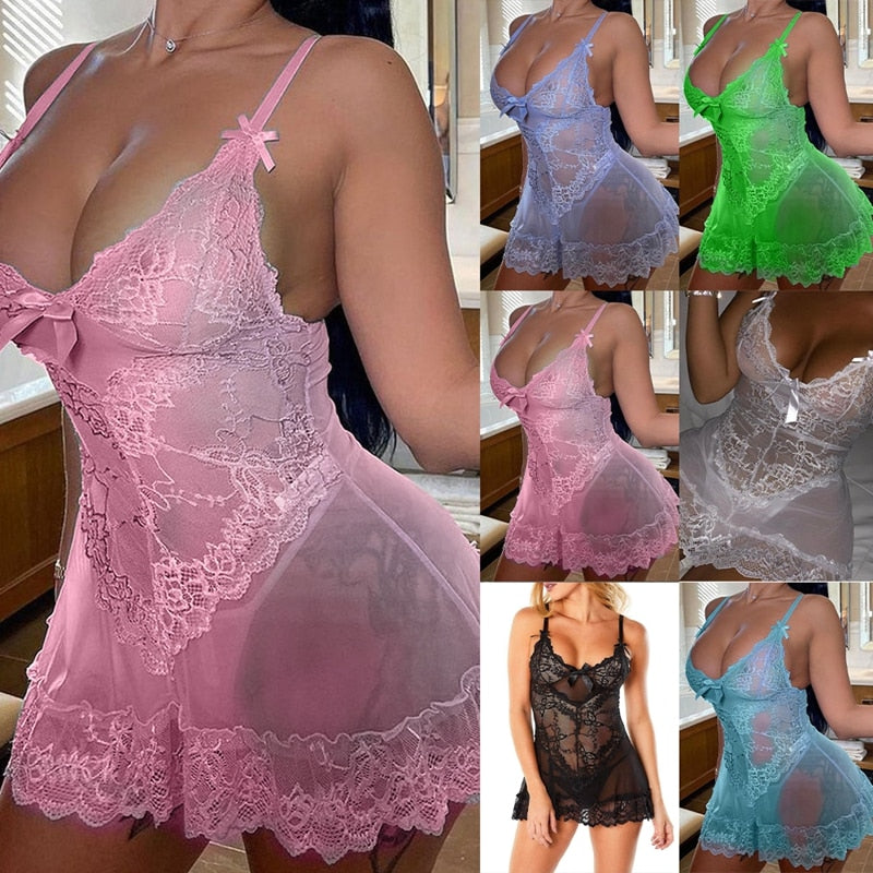 Damen Sexy Spitzen-Nachthemd