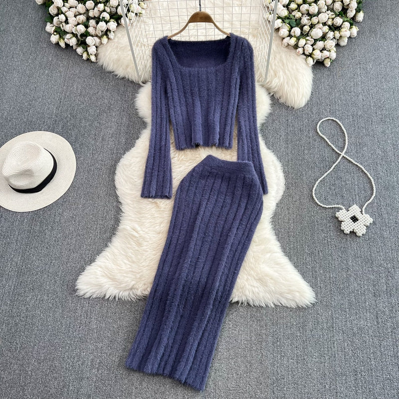 Stylish Knitted Two-Piece Set | Soft Sweater & Bodycon Skirt