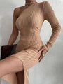 Gestricktes One-Shoulder Midi-Kleid mit langen Ärmeln | Vintage-Stil