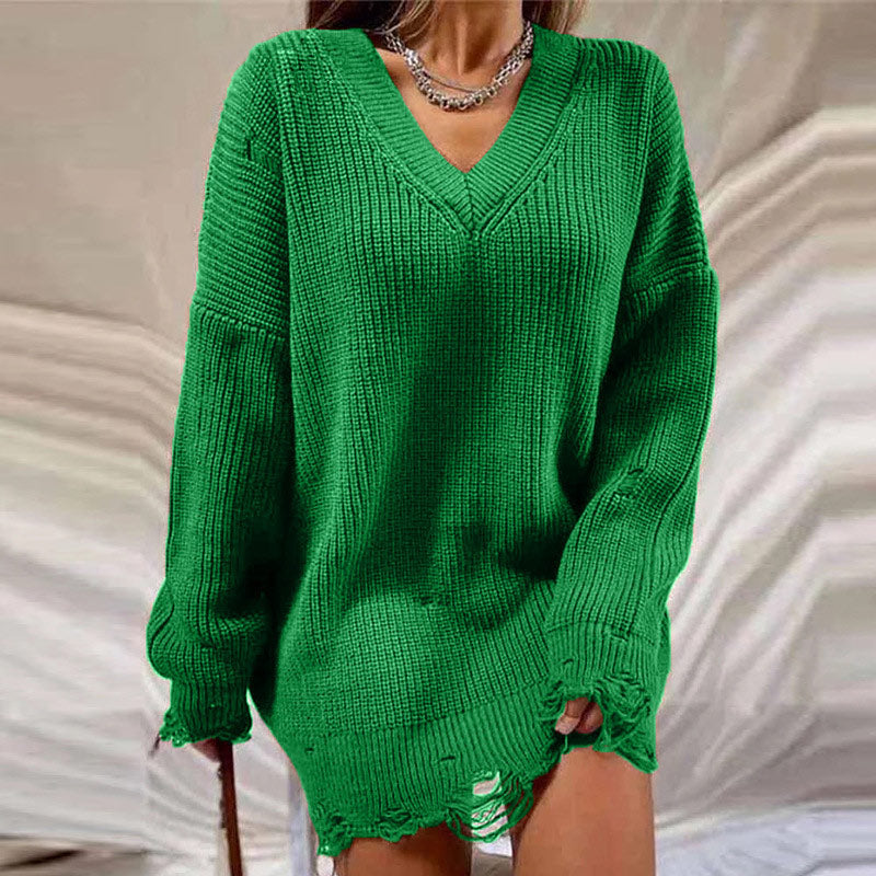 Herbst zerrissene Strickpullover Winter Streetwear | Langarm lockerer ästhetischer Pullover