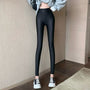 Hose mit hoher Taille, glänzende Yoga-Leggings | dehnbare schwarze figurformende Hose