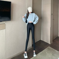 Hoge Taille Glanzende Yoga Leggings | Rekbare Zwarte Lichaamsvormende Broek