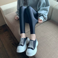 Hoge Taille Glanzende Yoga Leggings | Rekbare Zwarte Lichaamsvormende Broek