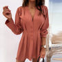 Sexy Tiefes V-Ausschnitt Slim Shirt Kleid | Herbst Lange Ärmel Mini Kleid